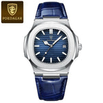 Poedagar topo de luxo quadrado homem relógio data à prova dwaterproof água luminosa relógio de pulso masculino couro alta qualidade relógios quartzo + caixa reloj