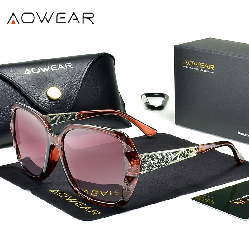 AOWEAR-Luxury Square Oversized Sunglasses for Women, Polarized Brand Design, óculos de sol vintage, tons ao ar livre, óculos para senhoras