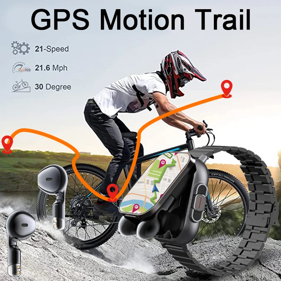 2024 relógio inteligente 2 em 1 com fone de ouvido smartwatch bluetooth chamada relógio masculino gps pista monitor freqüência cardíaca jogar música smartwatch