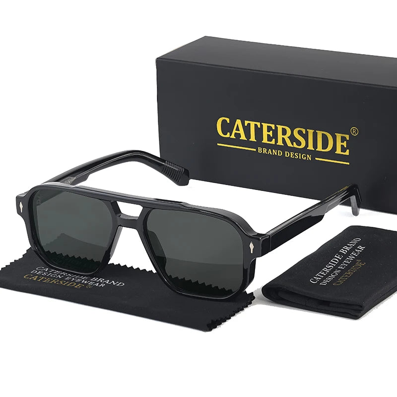Caterside retro punk óculos de sol dos homens do vintage plana superior pontes duplas alta qualidade óculos de sol feminino viagem festa festival eyewear