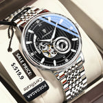Poedagar topo de luxo relógio masculino luminoso oco tourbillon automático homem relógio de pulso mecânico aço inoxidável relógios masculinos reloj