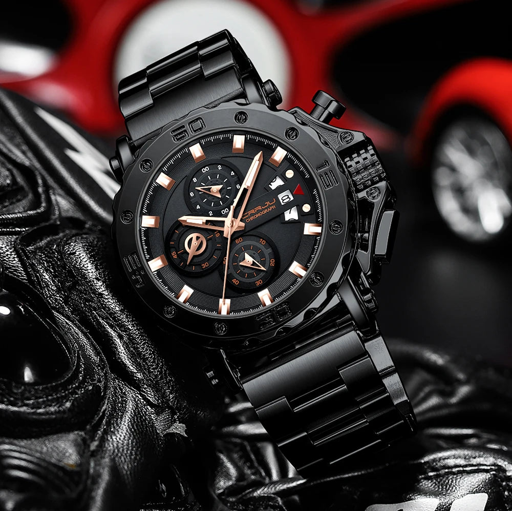 Relogio masculino crrju esporte cronógrafo relógios masculinos marca superior de luxo aço completo relógio quartzo à prova dwaterproof água grande dial relógio masculino