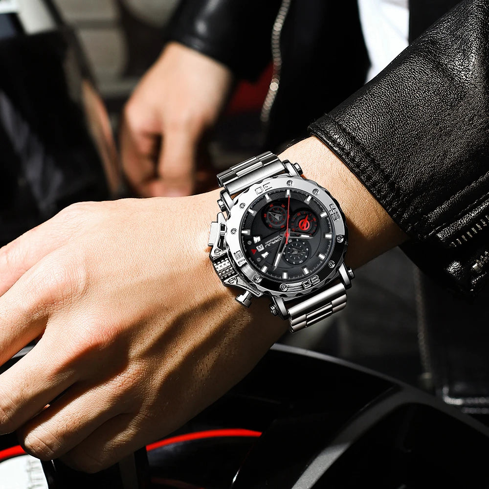 Relogio masculino crrju esporte cronógrafo relógios masculinos marca superior de luxo aço completo relógio quartzo à prova dwaterproof água grande dial relógio masculino