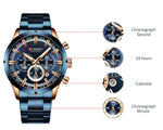 CURREN relógio de pulso masculino, relógio azul de aço inoxidável com pulseira data relógios luxuosos à prova d'água para homens de negócios
