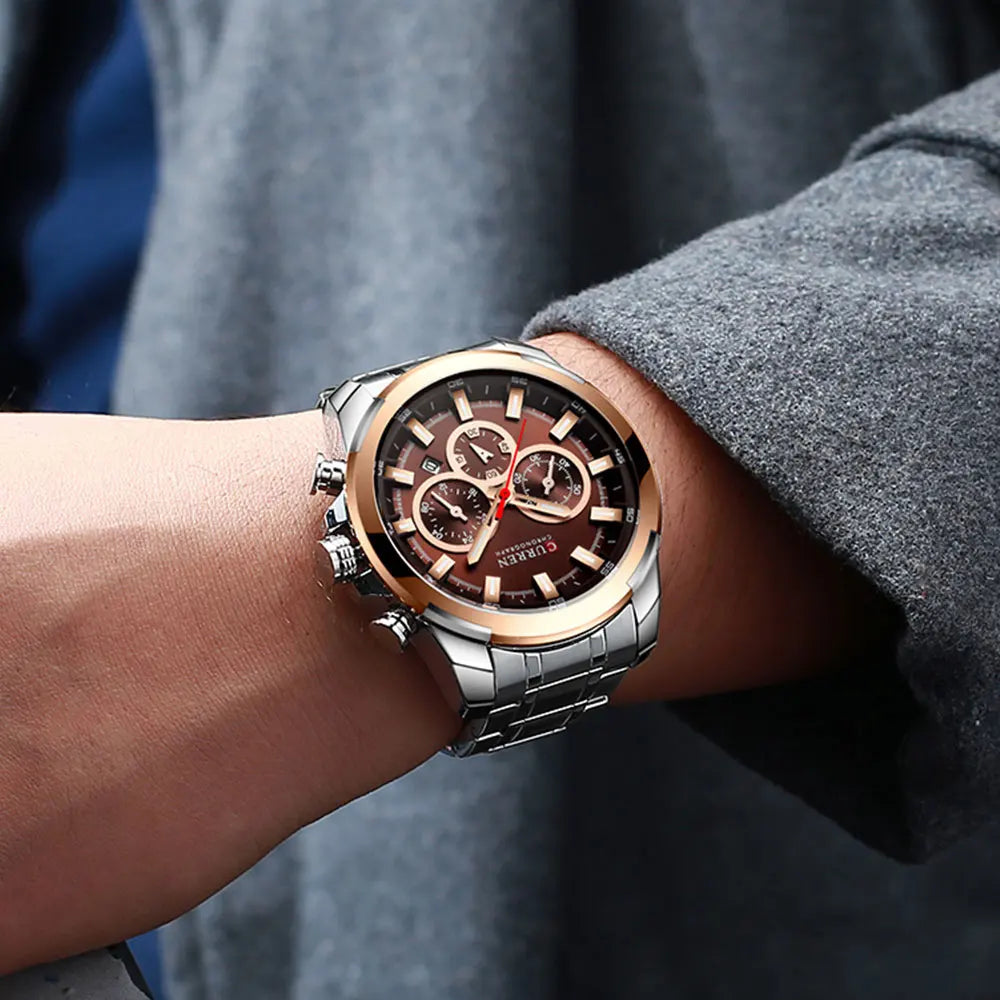 Curren relógios masculinos marca superior grande esporte relógio de luxo militar aço quartzo relógios pulso cronógrafo design ouro relógio masculino