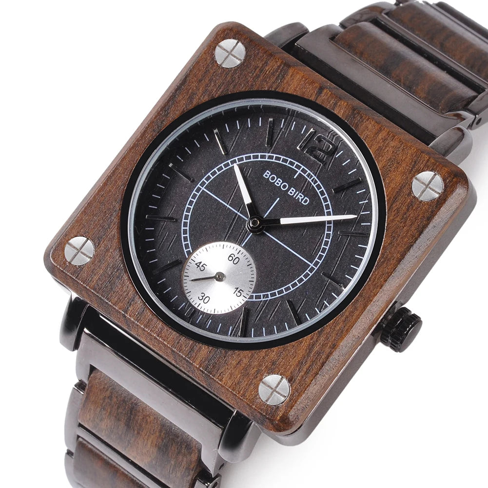 Bobo Bird-Relógio De Madeira Para Homens, Relógio De Pulso Quadrado, Movimento Japonês Seiko, Marca De Luxo, Caixa De Presente