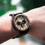 Bobobird relógio masculino de luxo, cronógrafo de quartzo, relógio de pulso personalizado, pulseira de metal e madeira, caixa de presente