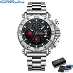 Relogio masculino crrju esporte cronógrafo relógios masculinos marca superior de luxo aço completo relógio quartzo à prova dwaterproof água grande dial relógio masculino