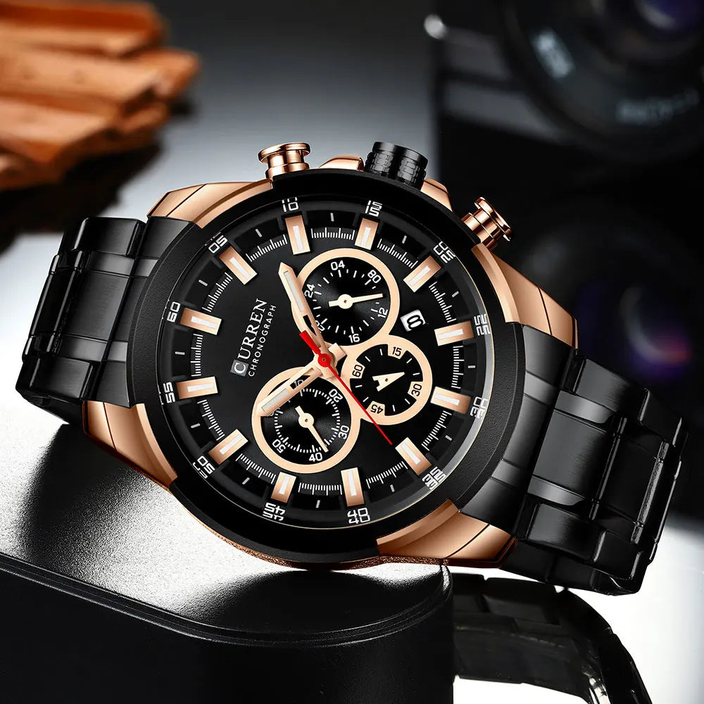 Curren relógios masculinos marca superior grande esporte relógio de luxo militar aço quartzo relógios pulso cronógrafo design ouro relógio masculino