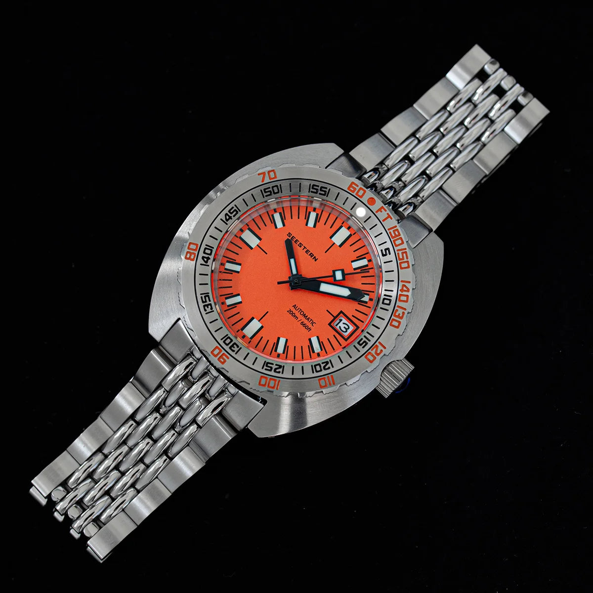 Marca superior mergulhador relógio masculino sub300t automático mecânico vidro de safira luminosa data 200m volta pulseira seestern relógio de pulso retro