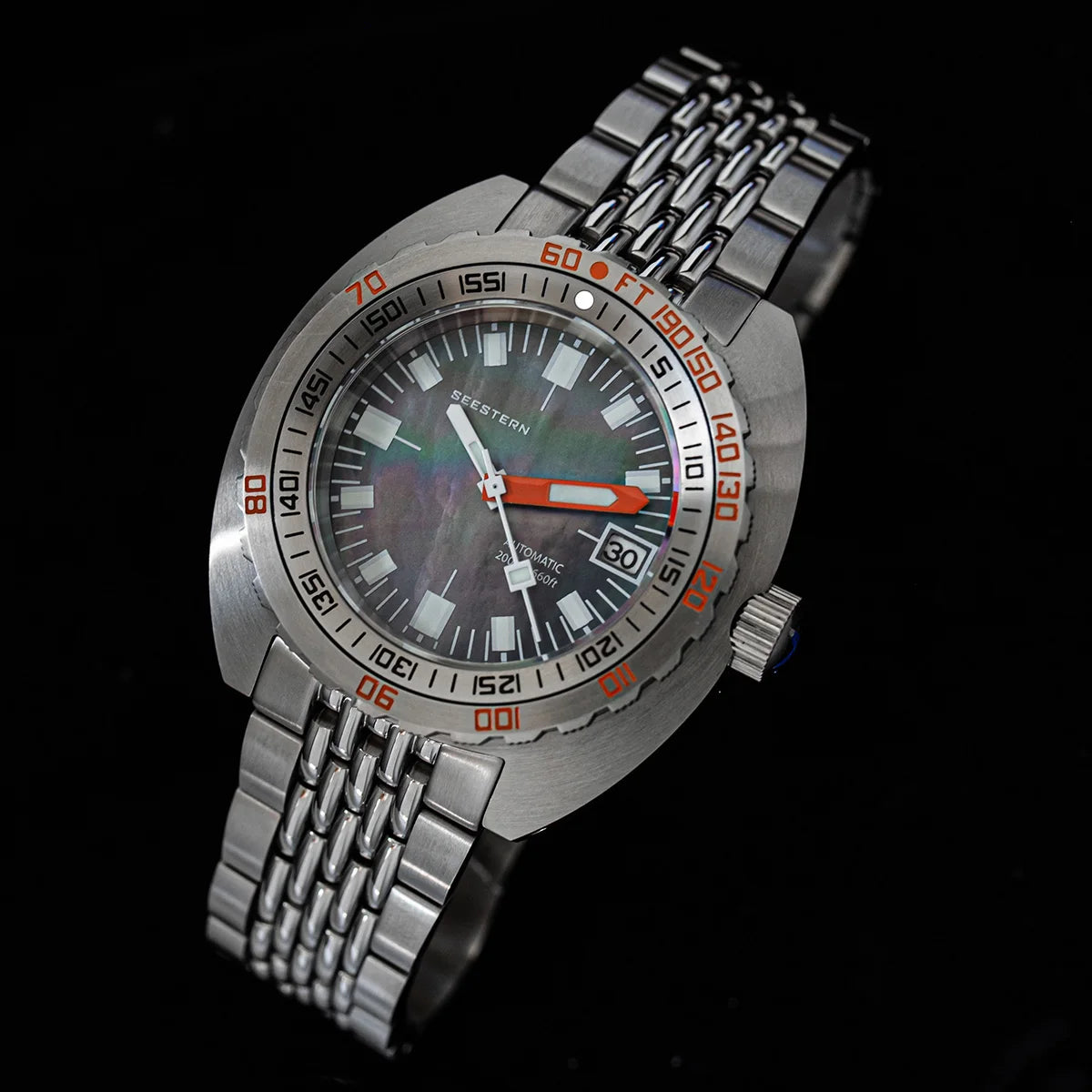 Marca superior mergulhador relógio masculino sub300t automático mecânico vidro de safira luminosa data 200m volta pulseira seestern relógio de pulso retro