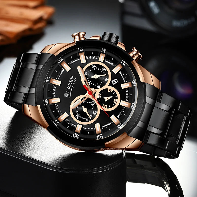 Curren relógios masculinos marca superior grande esporte relógio de luxo militar aço quartzo relógios pulso cronógrafo design ouro relógio masculino