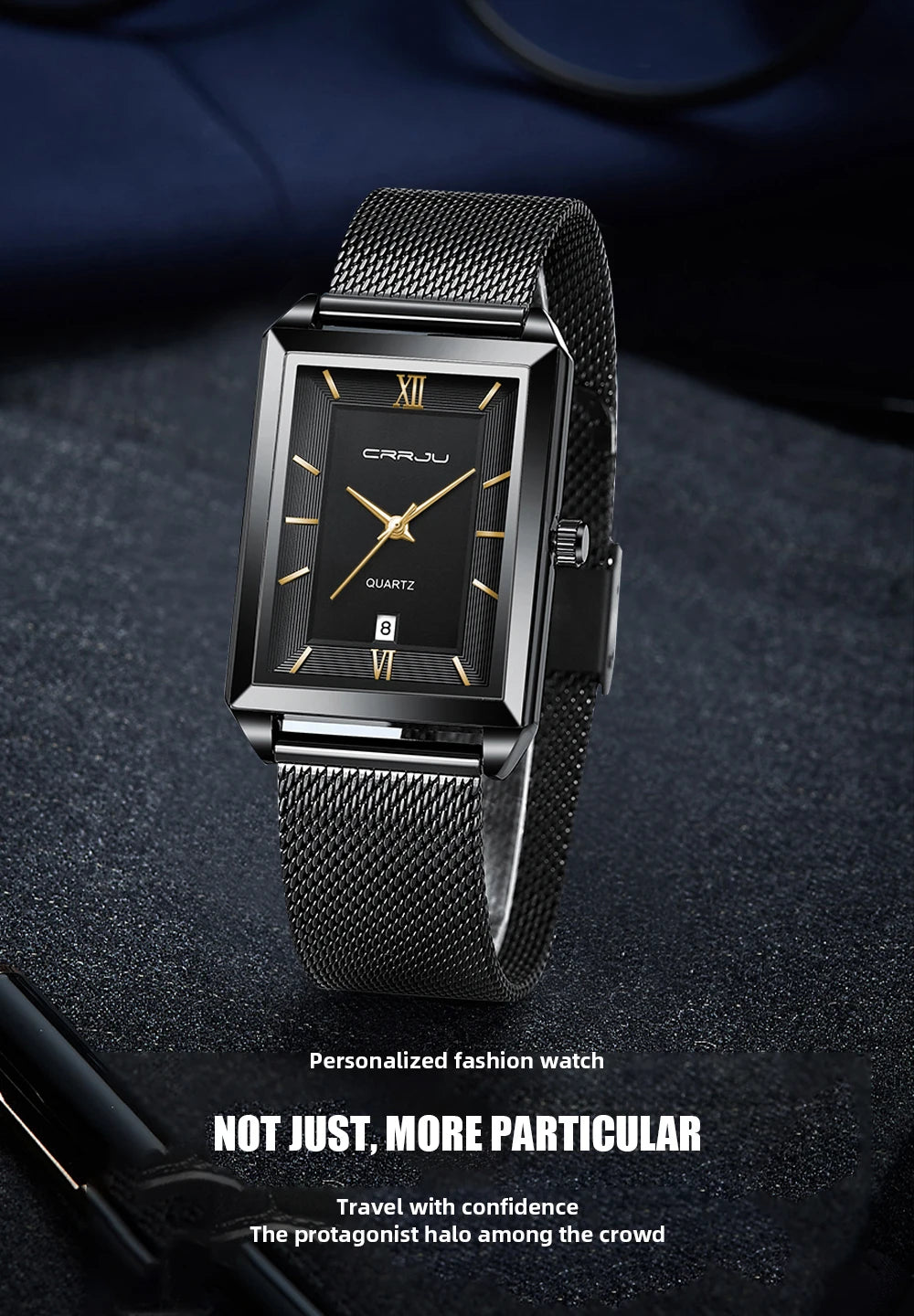 Crrju luxo relógio de ouro masculino quadrado japão quartzo fino malha aço à prova dwaterproof água esportes data automática relógios pulso relogio masculino