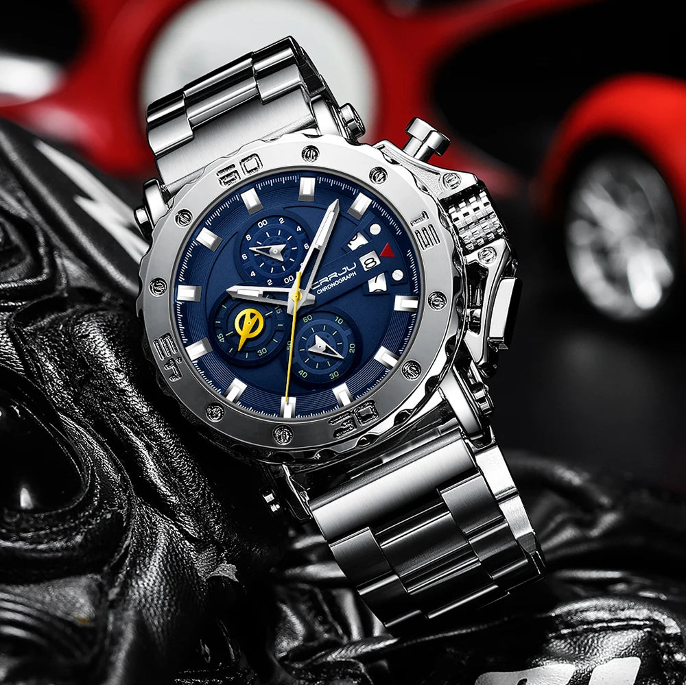 Relogio masculino crrju esporte cronógrafo relógios masculinos marca superior de luxo aço completo relógio quartzo à prova dwaterproof água grande dial relógio masculino