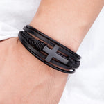 Xqni luxo multicolorido cruz design clássico aço inoxidável pulseira de couro masculino 19/21/23cm escolher bonito presentes de natal