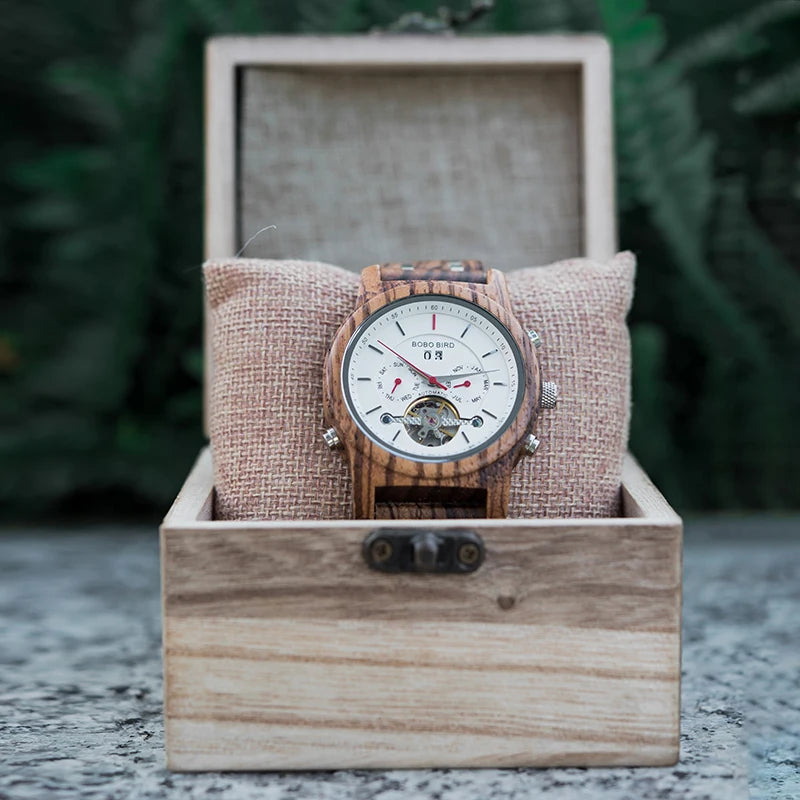 Bobo pássaro relógios mecânicos masculino feminino automático duplo tourbillon relógio de pulso roda balanço metal de madeira relógio relogio