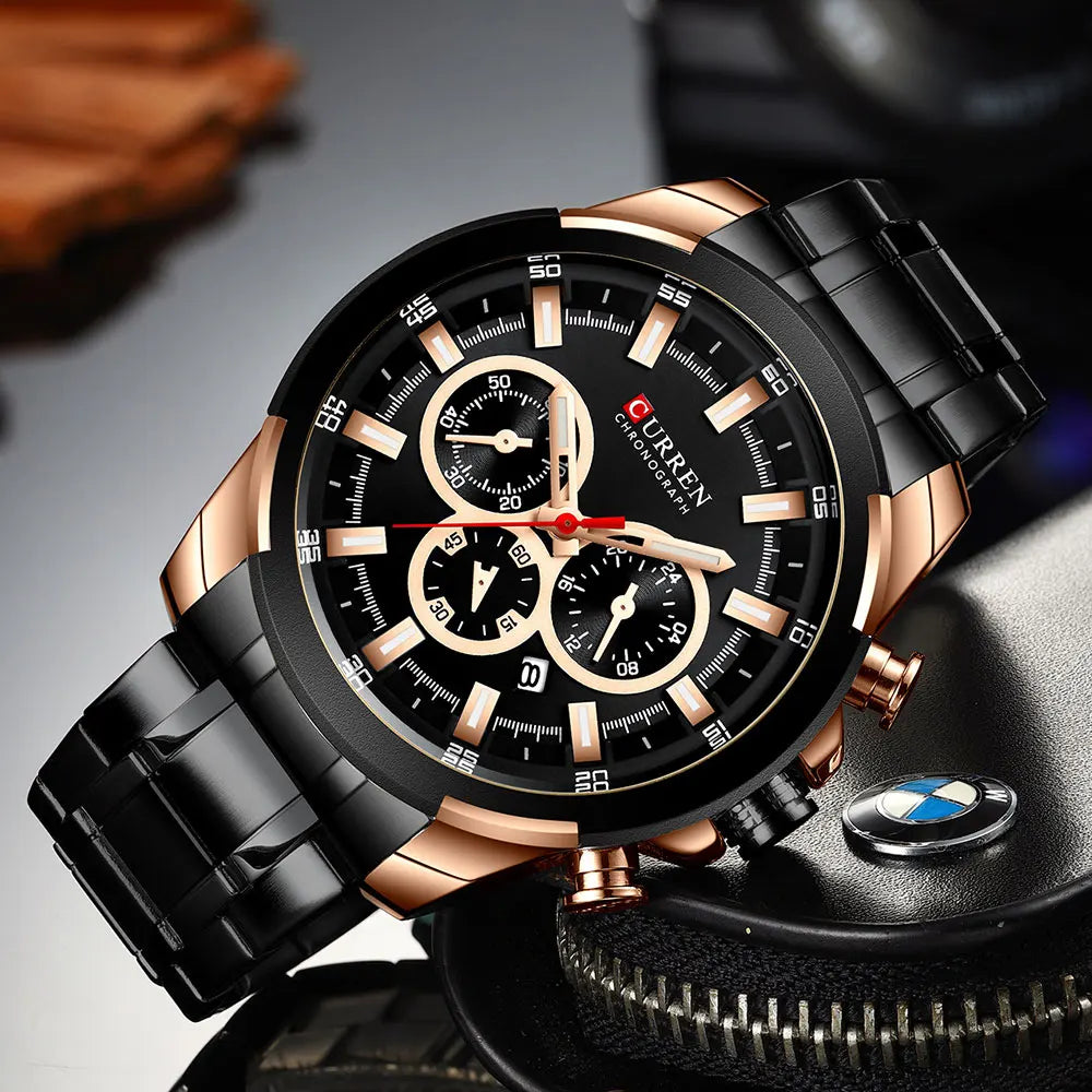 Curren relógios masculinos marca superior grande esporte relógio de luxo militar aço quartzo relógios pulso cronógrafo design ouro relógio masculino