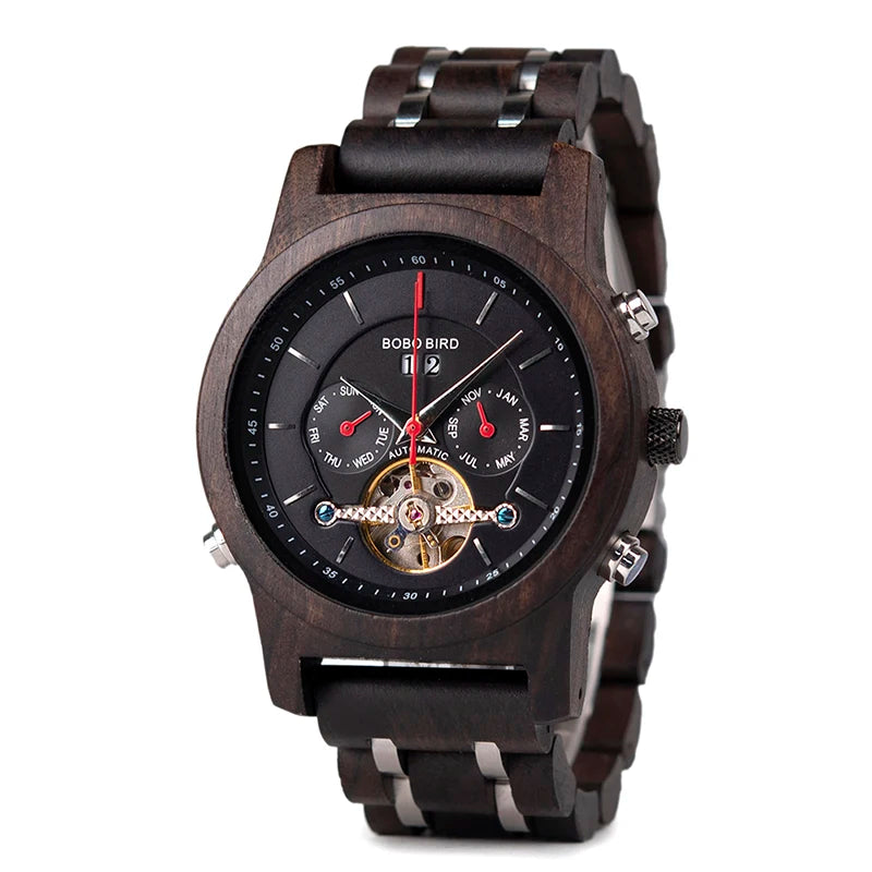 Bobo pássaro relógios mecânicos masculino feminino automático duplo tourbillon relógio de pulso roda balanço metal de madeira relógio relogio