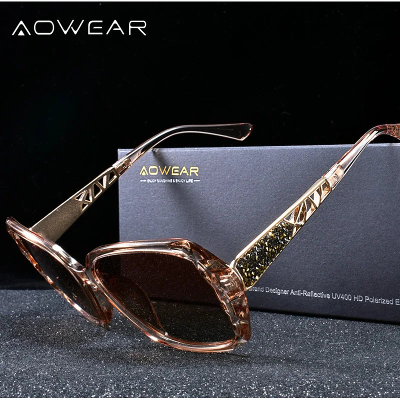 AOWEAR-Luxury Square Oversized Sunglasses for Women, Polarized Brand Design, óculos de sol vintage, tons ao ar livre, óculos para senhoras
