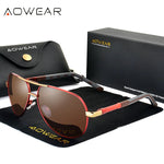 Aowear aviação polarizada óculos de sol dos homens de alumínio espelho de condução óculos de sol masculino marca designer retro acessórios gafas