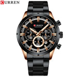CURREN relógio de pulso masculino, relógio azul de aço inoxidável com pulseira data relógios luxuosos à prova d'água para homens de negócios