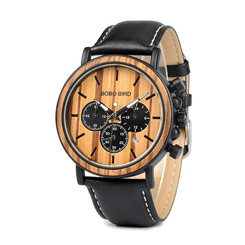 Bobobird relógio masculino de luxo, cronógrafo de quartzo, relógio de pulso personalizado, pulseira de metal e madeira, caixa de presente