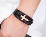 Xqni luxo multicolorido cruz design clássico aço inoxidável pulseira de couro masculino 19/21/23cm escolher bonito presentes de natal