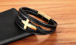 Xqni luxo multicolorido cruz design clássico aço inoxidável pulseira de couro masculino 19/21/23cm escolher bonito presentes de natal