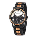 Bobobird relógio masculino de luxo, cronógrafo de quartzo, relógio de pulso personalizado, pulseira de metal e madeira, caixa de presente