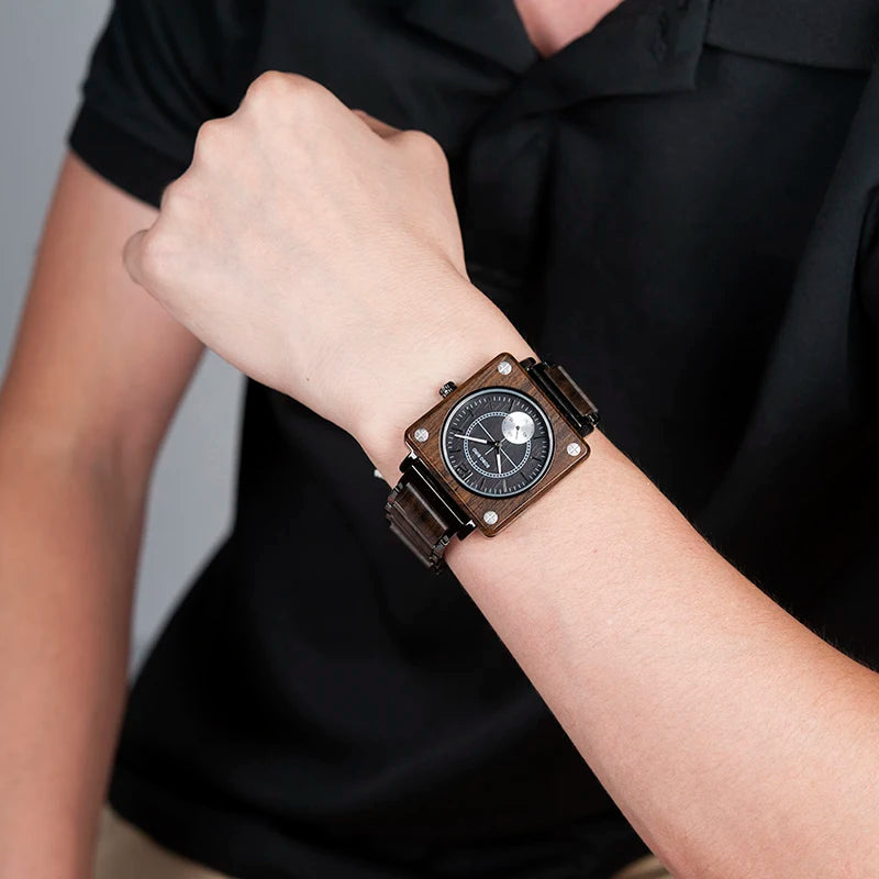 Bobo Bird-Relógio De Madeira Para Homens, Relógio De Pulso Quadrado, Movimento Japonês Seiko, Marca De Luxo, Caixa De Presente