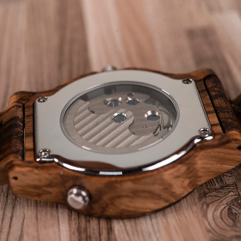 Bobo pássaro relógios mecânicos masculino feminino automático duplo tourbillon relógio de pulso roda balanço metal de madeira relógio relogio