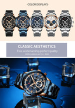 CURREN relógio de pulso masculino, relógio azul de aço inoxidável com pulseira data relógios luxuosos à prova d'água para homens de negócios