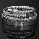 Conjunto de braceletes cruzados em aço inoxidável para homens, escultura em escrituras espanholas, jóias de luxo, Hip Hop, aberto, marca