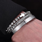 Conjunto de braceletes cruzados em aço inoxidável para homens, escultura em escrituras espanholas, jóias de luxo, Hip Hop, aberto, marca