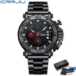 Relogio masculino crrju esporte cronógrafo relógios masculinos marca superior de luxo aço completo relógio quartzo à prova dwaterproof água grande dial relógio masculino