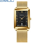 Crrju luxo relógio de ouro masculino quadrado japão quartzo fino malha aço à prova dwaterproof água esportes data automática relógios pulso relogio masculino
