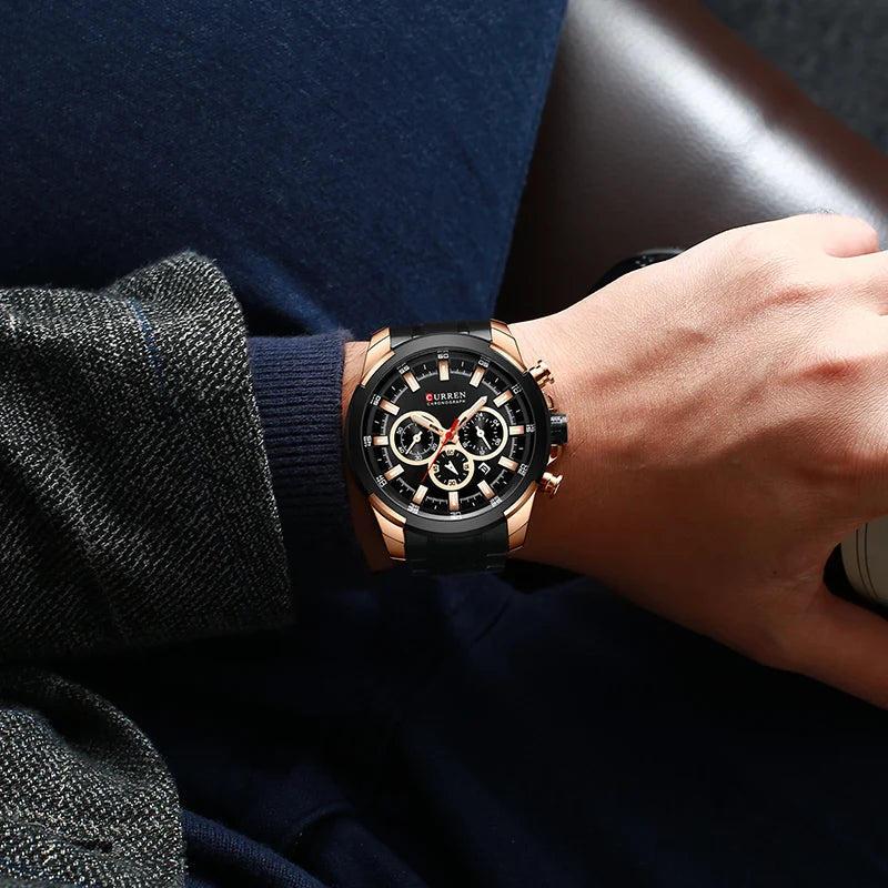 Curren relógios masculinos marca superior grande esporte relógio de luxo militar aço quartzo relógios pulso cronógrafo design ouro relógio masculino