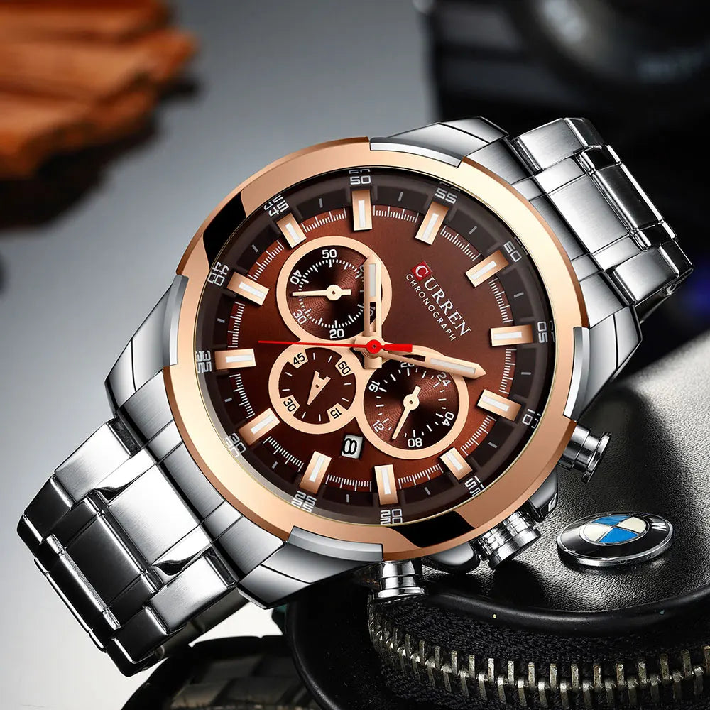 Curren relógios masculinos marca superior grande esporte relógio de luxo militar aço quartzo relógios pulso cronógrafo design ouro relógio masculino