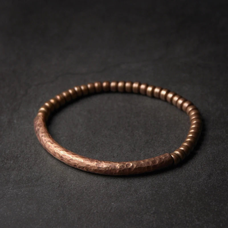 Pulseira de cobre puro martelado artesanal, vintage, artificial, oxidado, estilo rock, metal, unissex, joias para homens e mulheres
