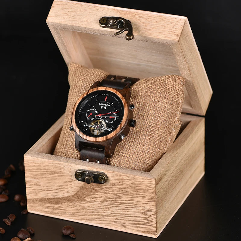 Bobo pássaro relógios mecânicos masculino feminino automático duplo tourbillon relógio de pulso roda balanço metal de madeira relógio relogio