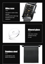 Crrju luxo relógio de ouro masculino quadrado japão quartzo fino malha aço à prova dwaterproof água esportes data automática relógios pulso relogio masculino