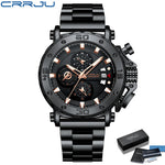 Relogio masculino crrju esporte cronógrafo relógios masculinos marca superior de luxo aço completo relógio quartzo à prova dwaterproof água grande dial relógio masculino