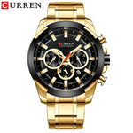 Curren relógios masculinos marca superior grande esporte relógio de luxo militar aço quartzo relógios pulso cronógrafo design ouro relógio masculino
