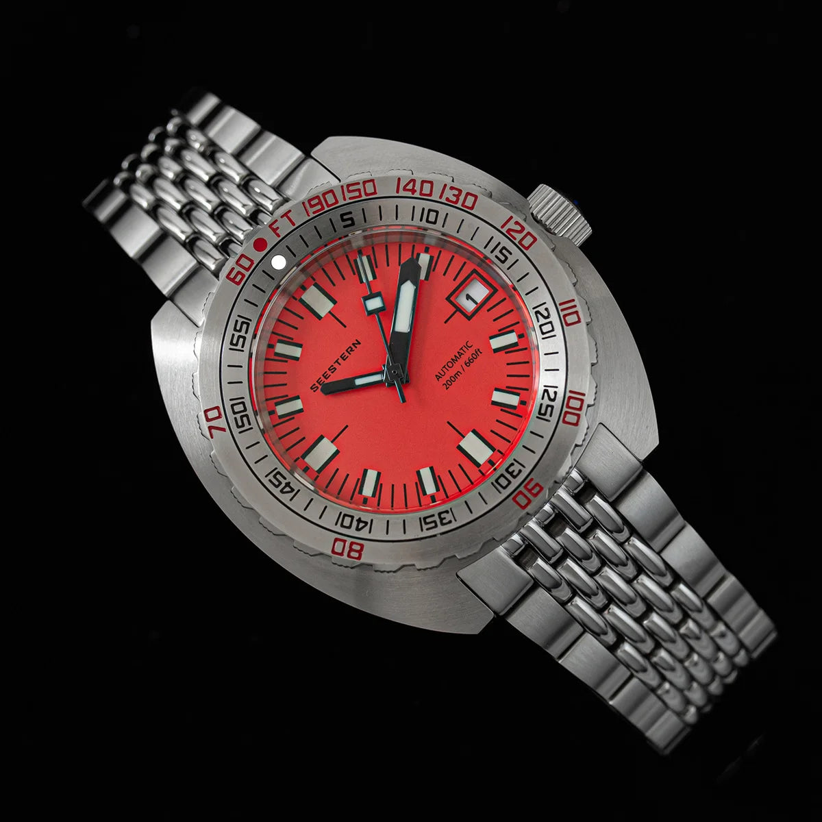 Marca superior mergulhador relógio masculino sub300t automático mecânico vidro de safira luminosa data 200m volta pulseira seestern relógio de pulso retro