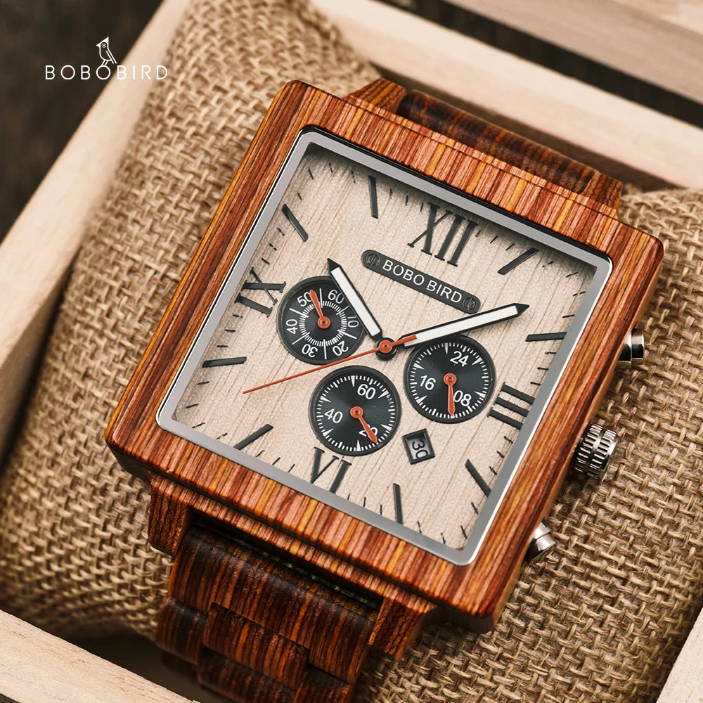 BOBOBIRD-Relógio De Quartzo Com Calendário, Relógios De Madeira Tingida, Relógio De Pulso Personalizado, Leve, Presente Para O Dia Dos Pais