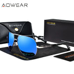 Aowear aviação polarizada óculos de sol dos homens de alumínio espelho de condução óculos de sol masculino marca designer retro acessórios gafas