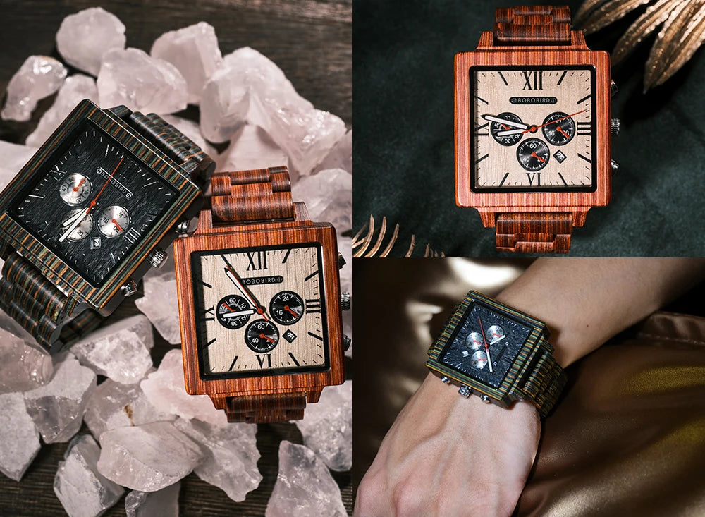 BOBOBIRD-Relógio De Quartzo Com Calendário, Relógios De Madeira Tingida, Relógio De Pulso Personalizado, Leve, Presente Para O Dia Dos Pais