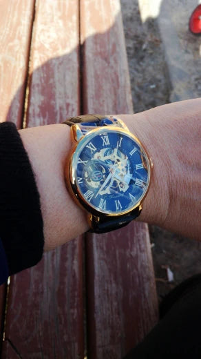 Forsining logotipo 3d design oco gravura preto caso dourado esqueleto de couro relógios mecânicos masculino marca luxo heren horloge