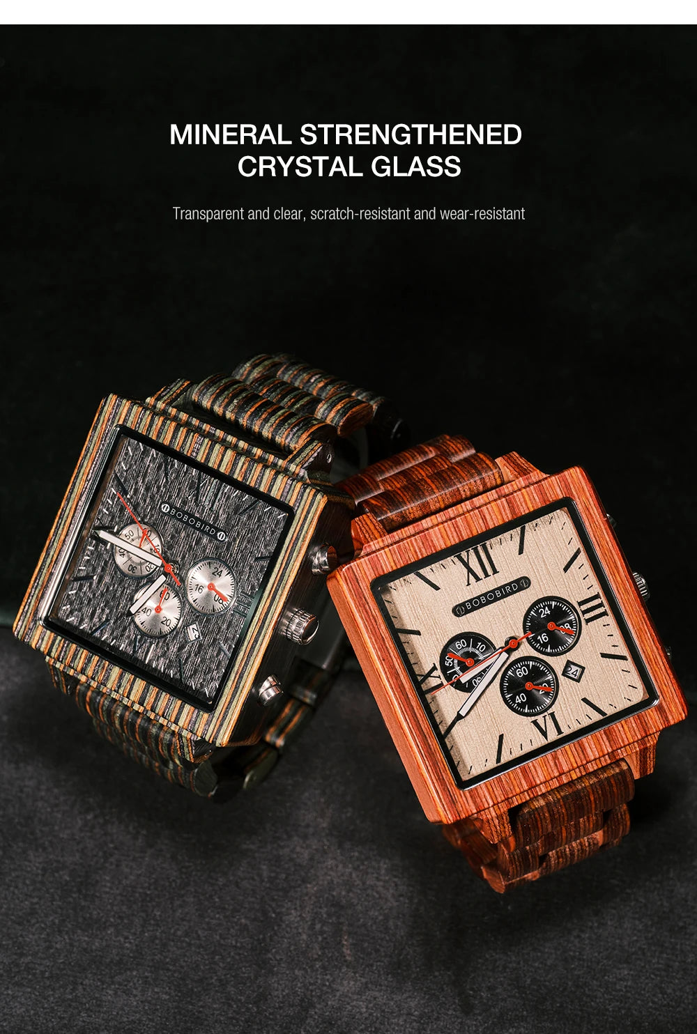 BOBOBIRD-Relógio De Quartzo Com Calendário, Relógios De Madeira Tingida, Relógio De Pulso Personalizado, Leve, Presente Para O Dia Dos Pais