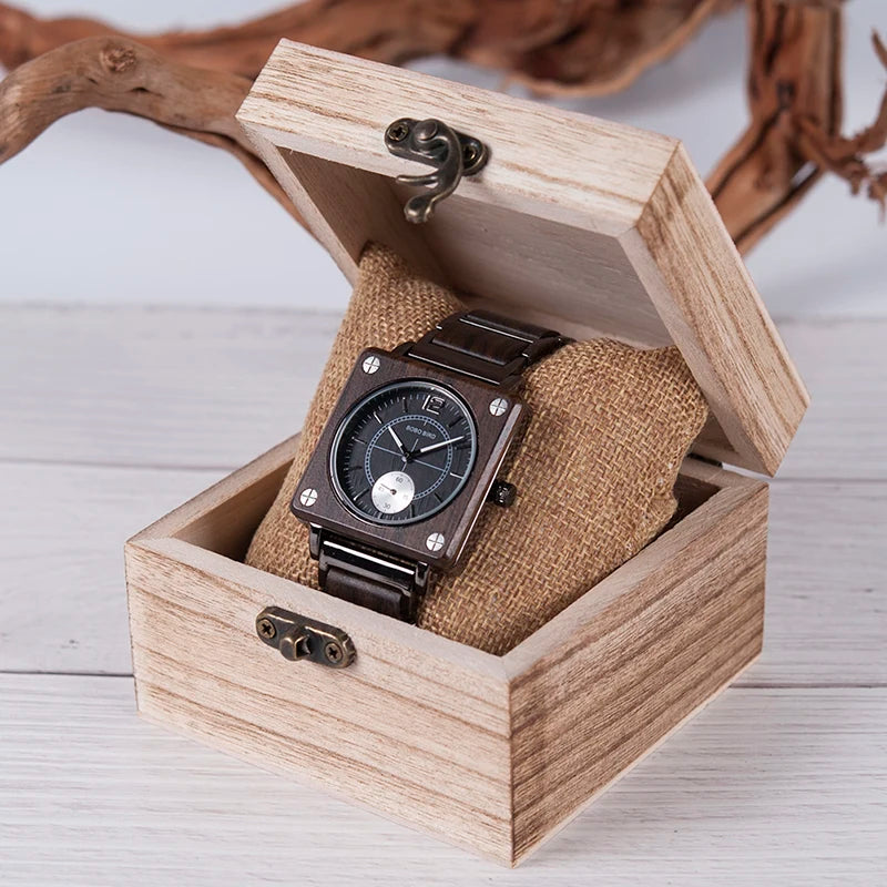 Bobo Bird-Relógio De Madeira Para Homens, Relógio De Pulso Quadrado, Movimento Japonês Seiko, Marca De Luxo, Caixa De Presente
